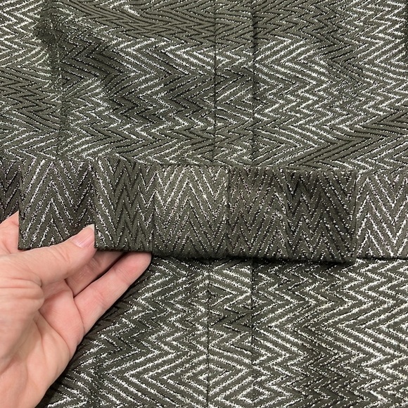 THREAD SOCIAL Cocktail Metallic Pleated SLV Bow Belt Sage Chevron Party Dress 4 - Picture 6 of 16